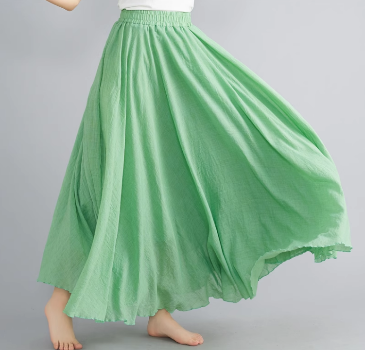 Swing long summer linen skirt women C5023-4 (green)