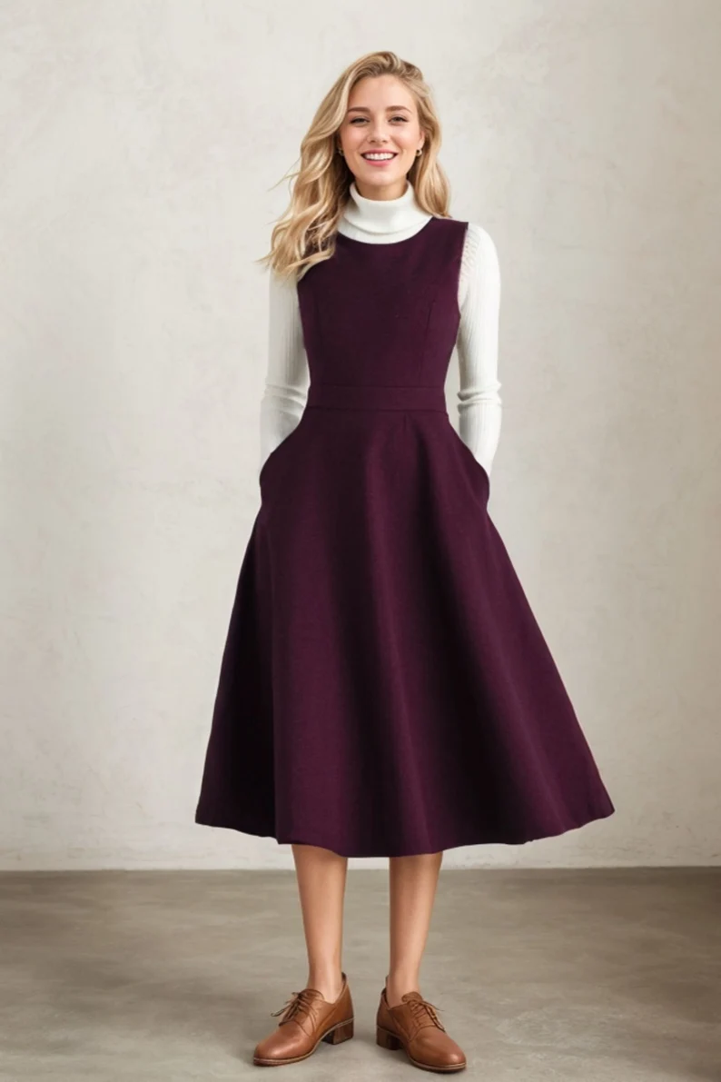 Long burgundy winter wool dress C4386 YLISTYLE Long burgundy winter wool dress C4386 YLISTYLE