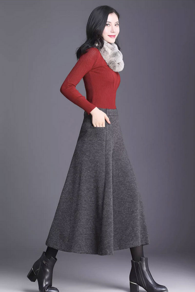 Winter wide legs wool pants, plus size wool pants C3434