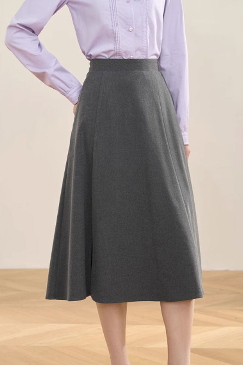 Gray a line winter wool office skirt women C3534