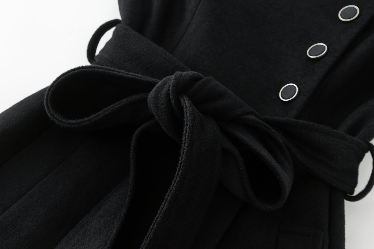 Winter Black button Long Wrap Wool Coat Women C4408