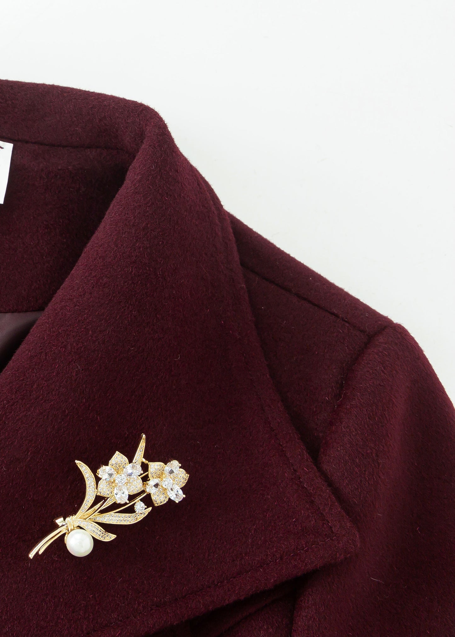 Burgundy Long Wool Coat Women C3693