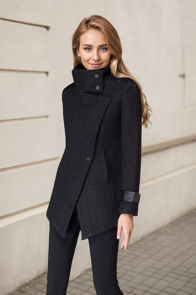 Women's Black asymmetrical wool jacket C987