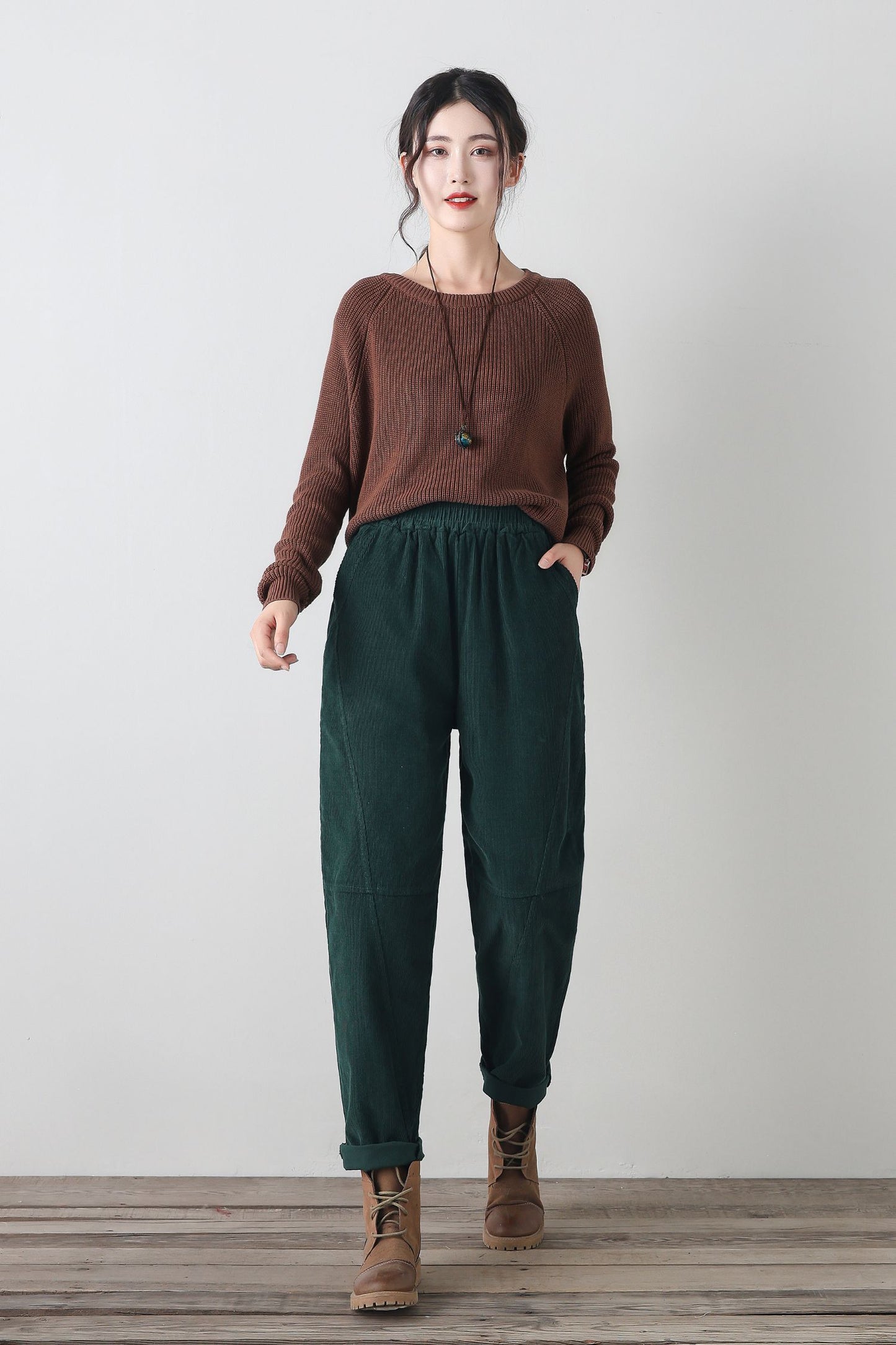 Baggy wide leg corduroy pants women C4342