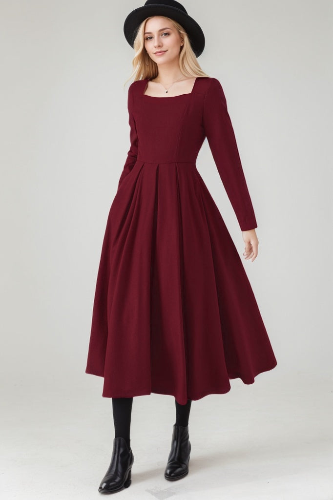 Green Wool Womens Dresses C3615 Green / S Green Wool Womens Dresses C3615 Green / S