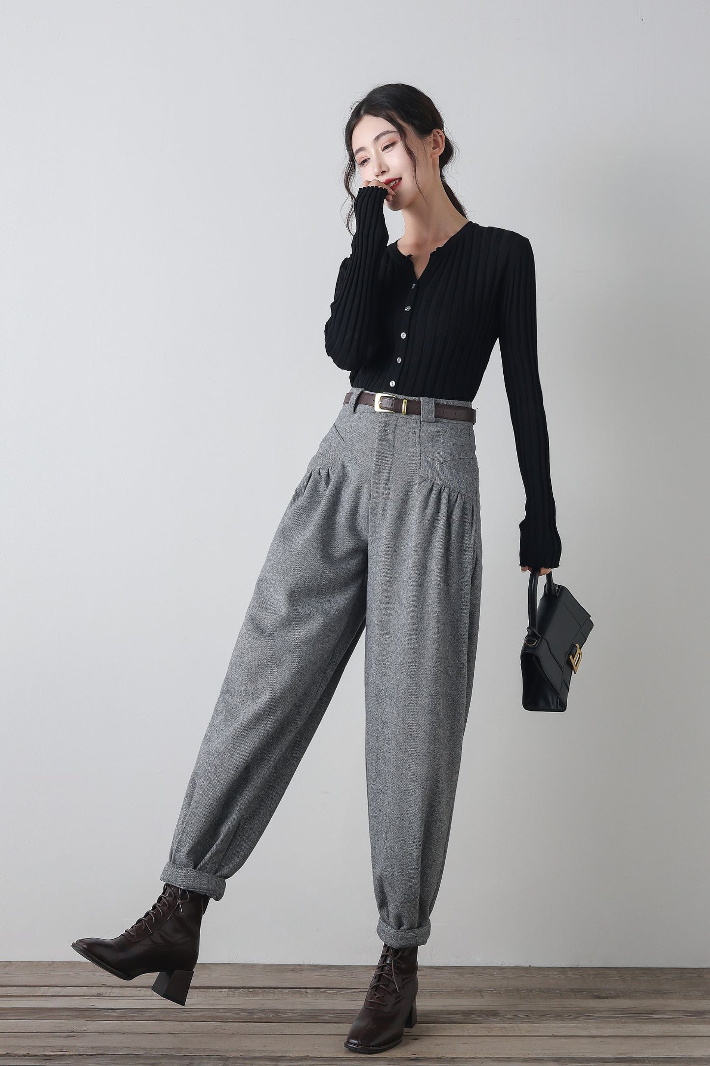 Gray winter wool casual pants C4345