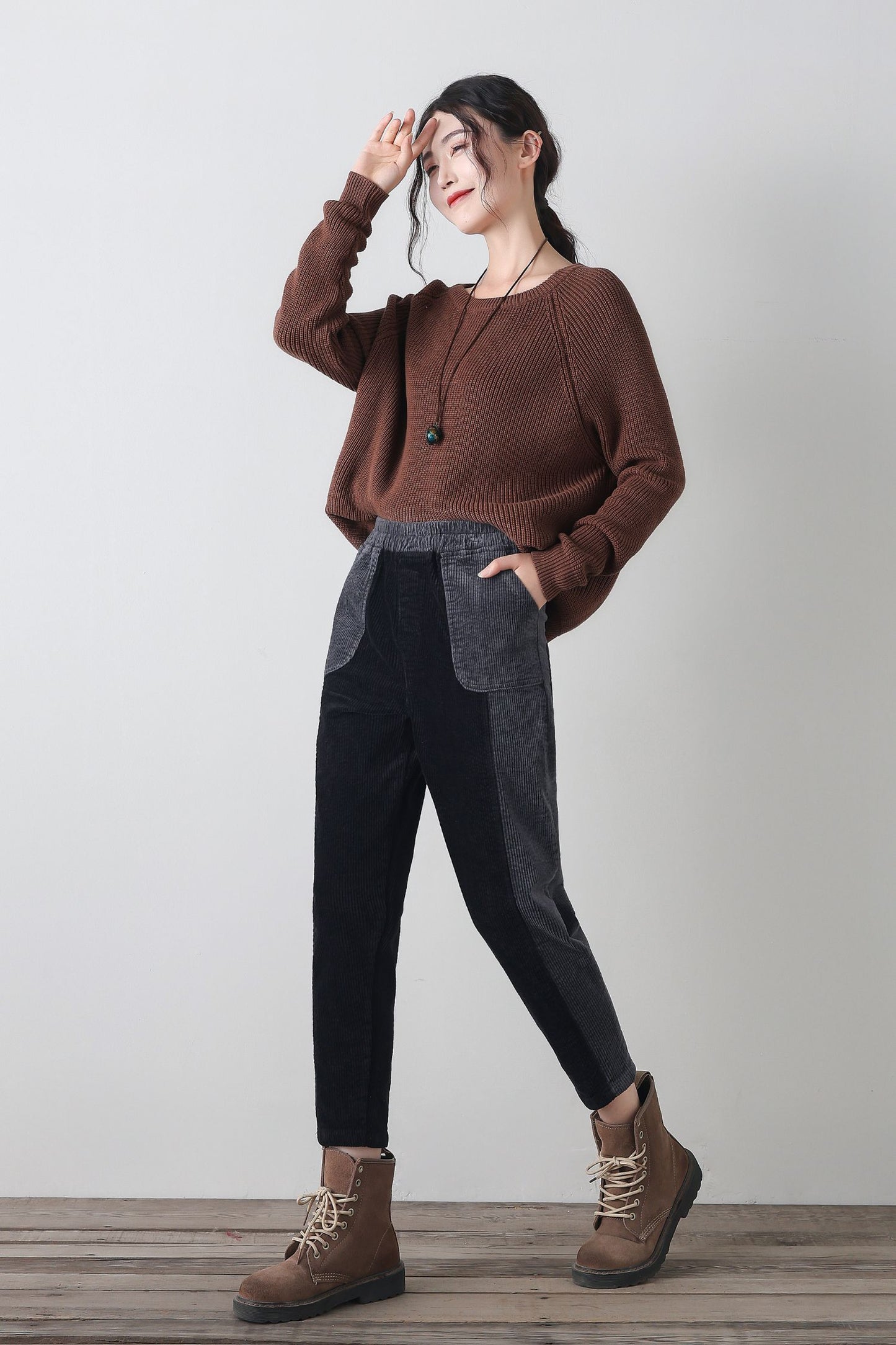 Patchwork corduroy pants women C4343