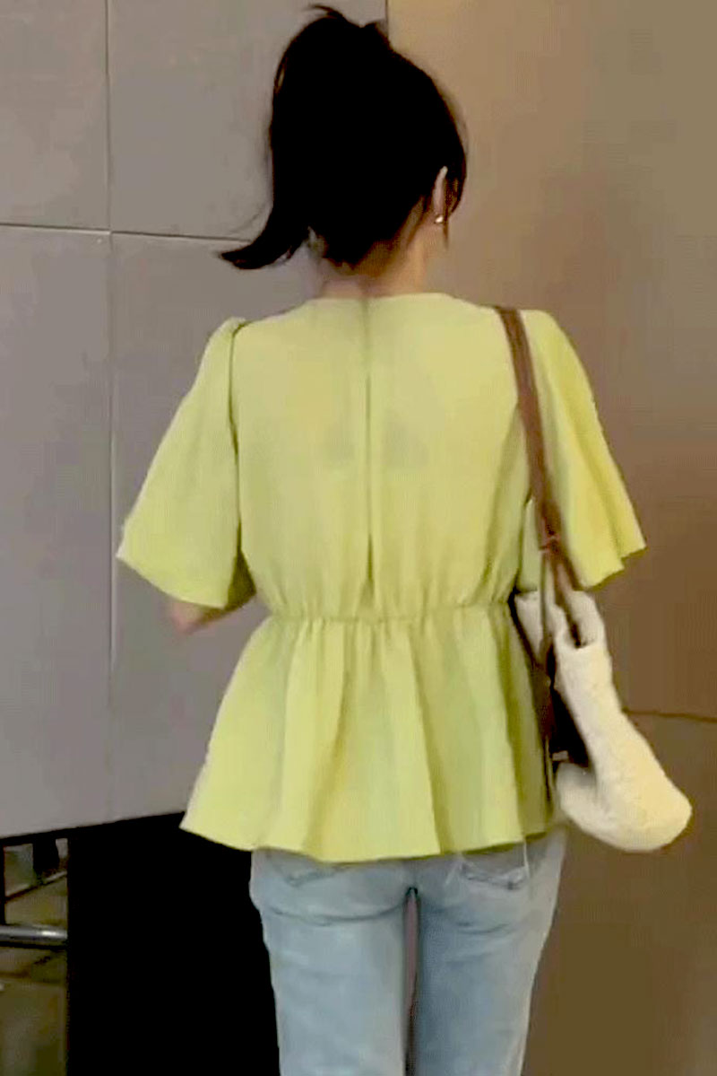 short sleeves Linen blouse women c3880