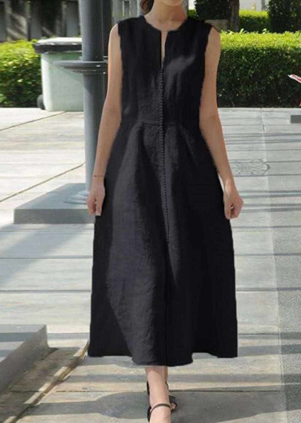 White Sleeveless Linen Dress women c3879