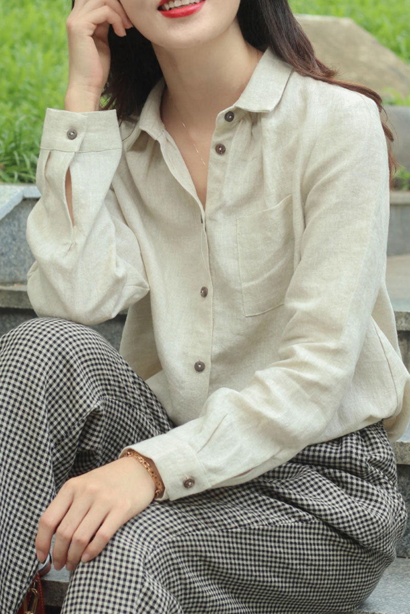 Long sleeves linen shirt with Button C3882