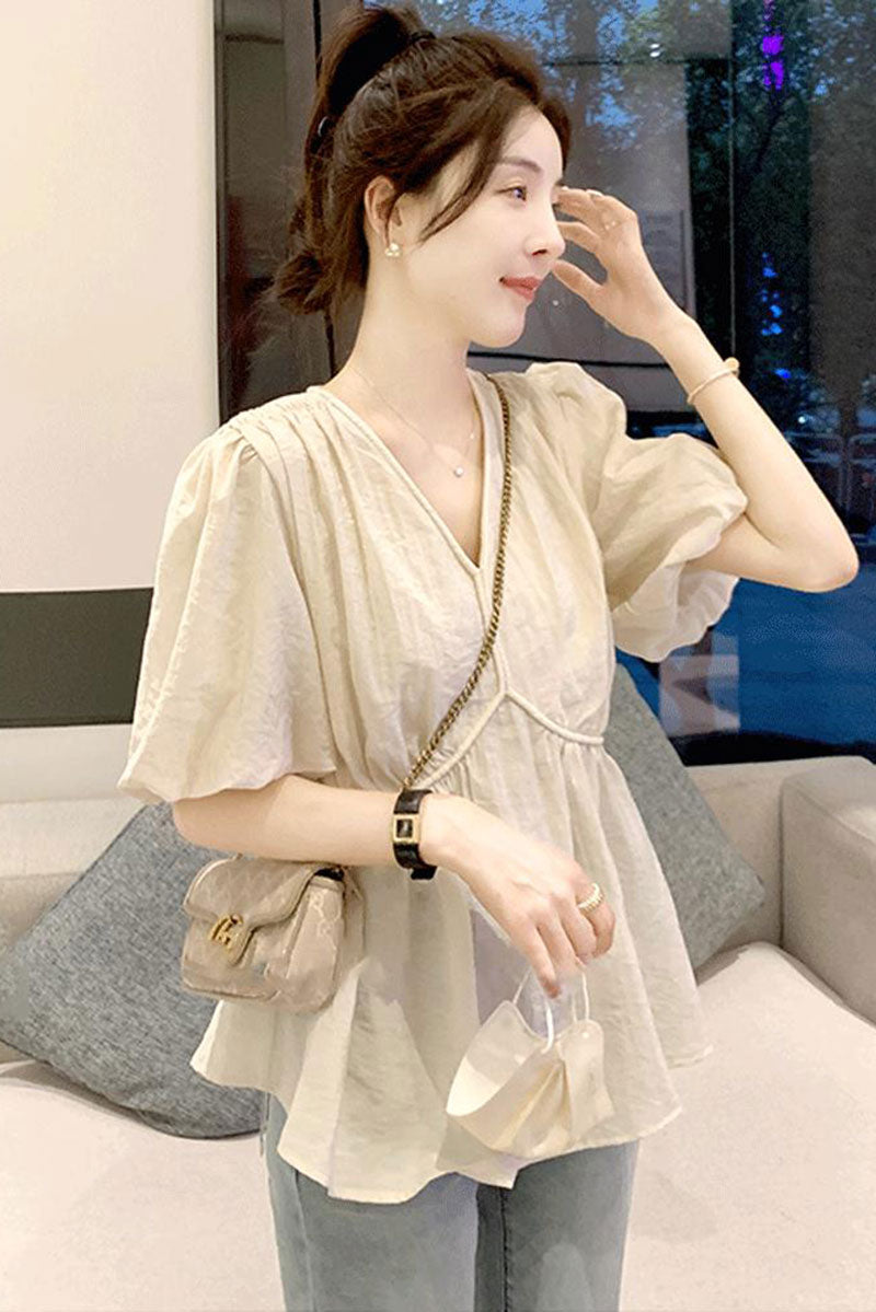 short sleeves Linen blouse women c3880