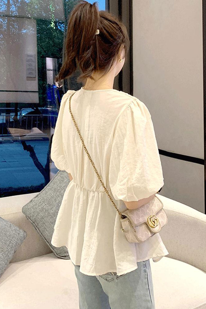 short sleeves Linen blouse women c3880