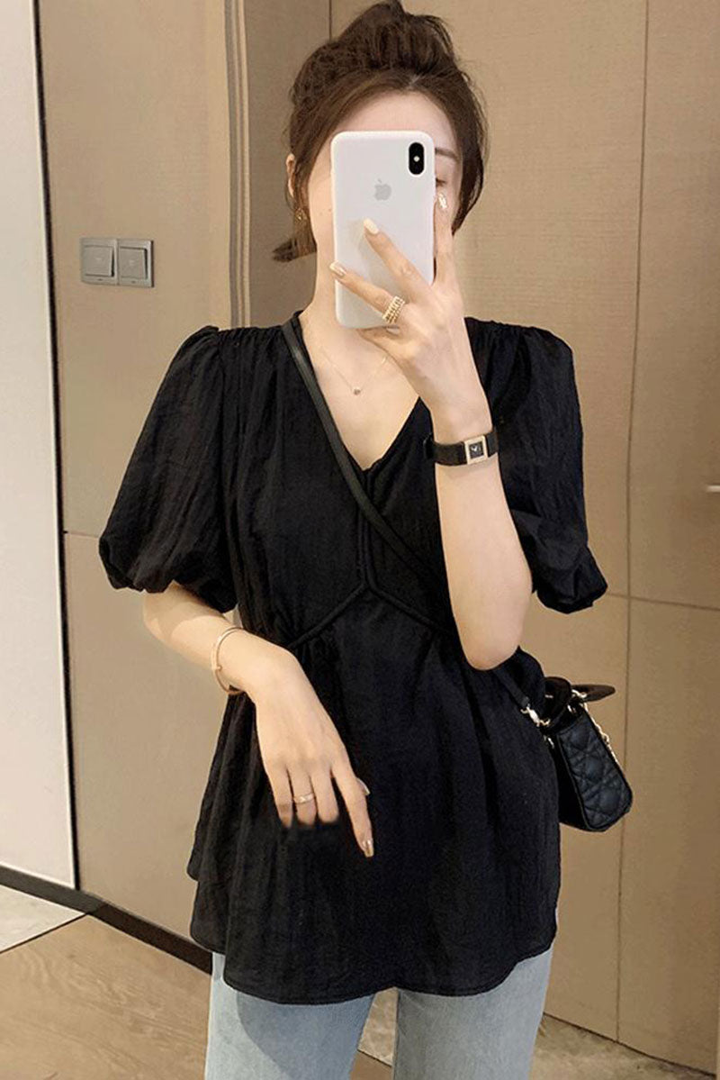 short sleeves Linen blouse women c3880
