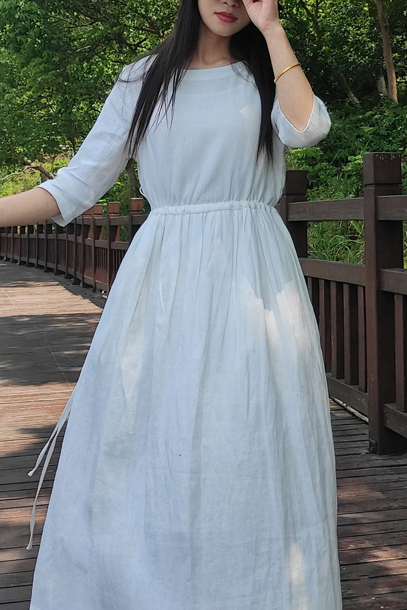 White Loose long linen dress women c3876