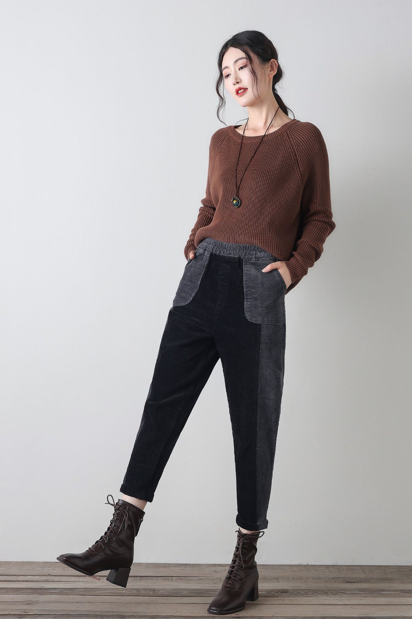 Patchwork corduroy pants women C4343