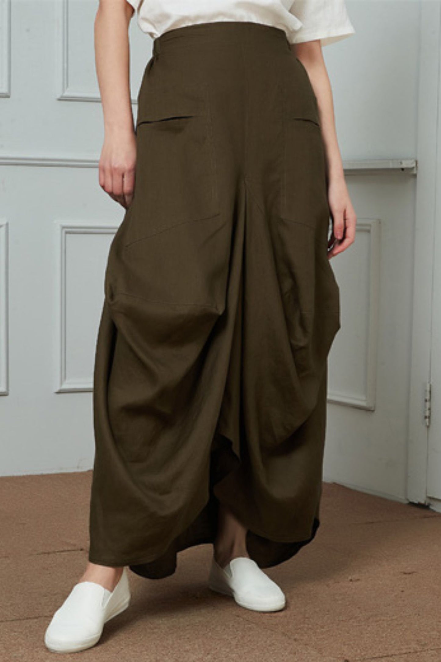 Linen Irregular Fold Loose Plus Size Skirt C1463