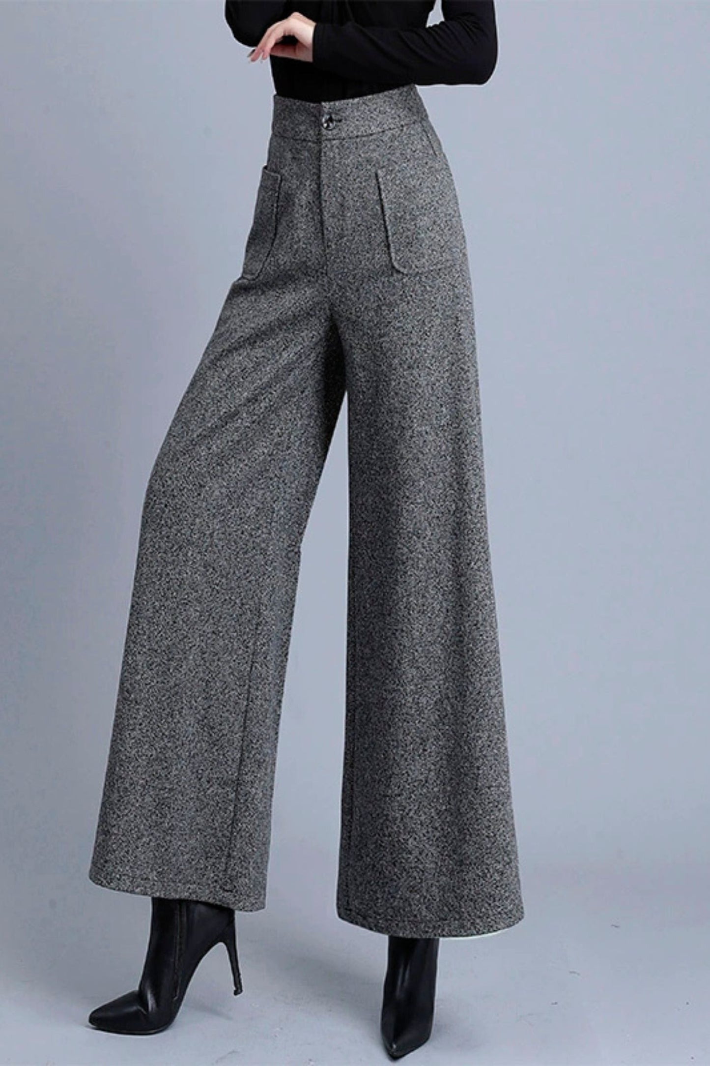 High waist wool pants with pockets c5088
