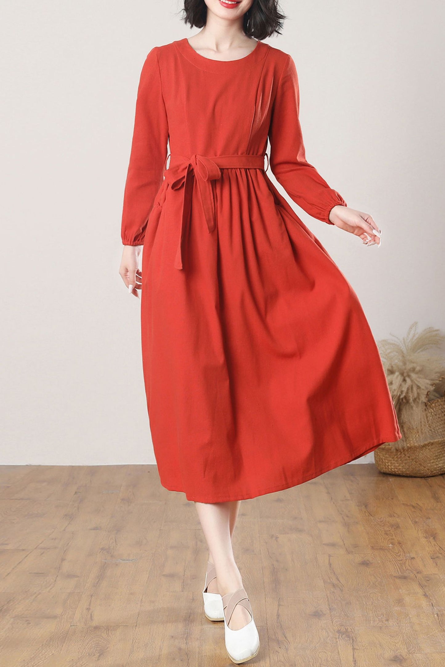 Women's Orange Linen Long Dress C3264