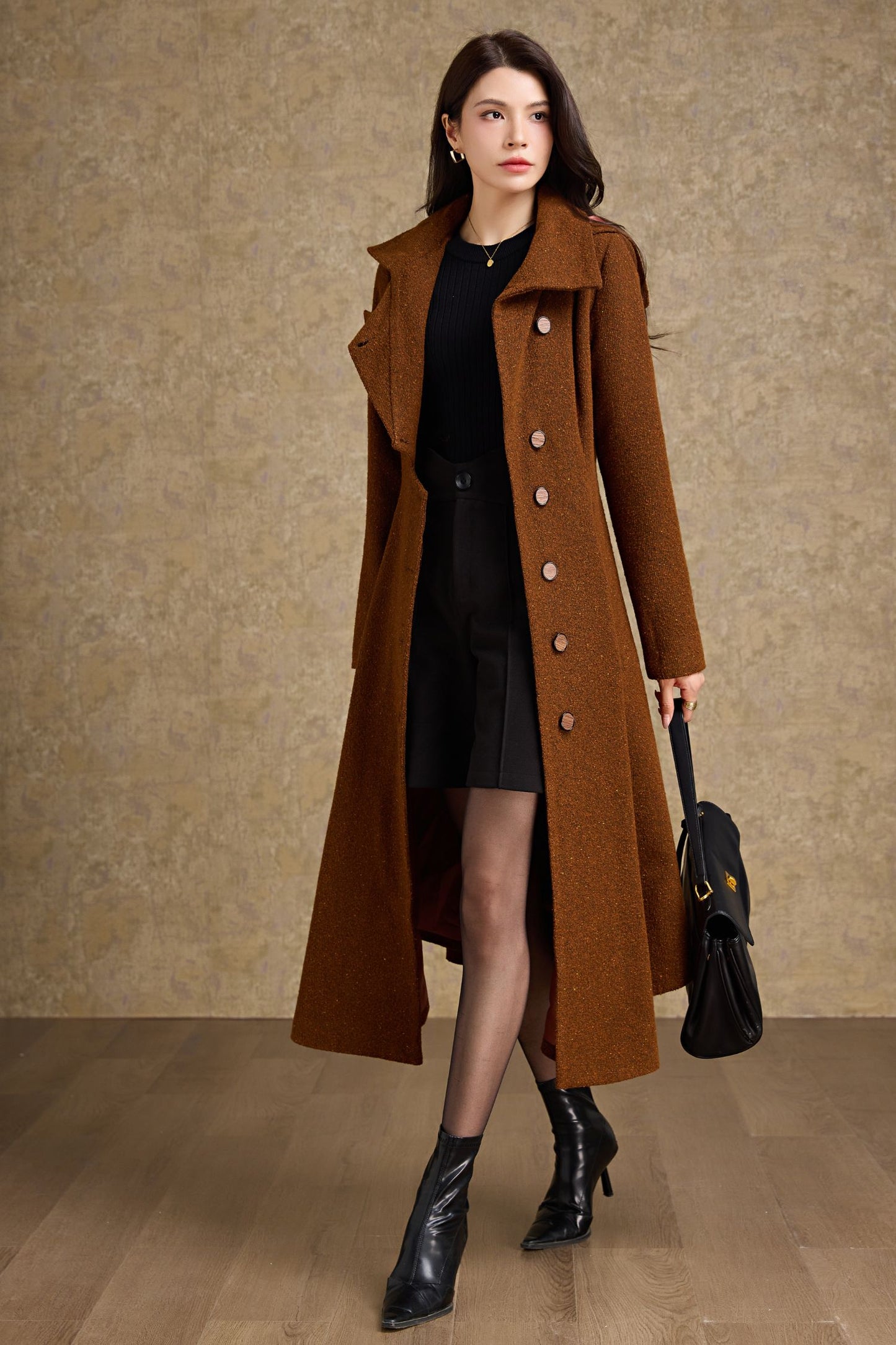 Asymmetrical hooded winter wool coat - C4475