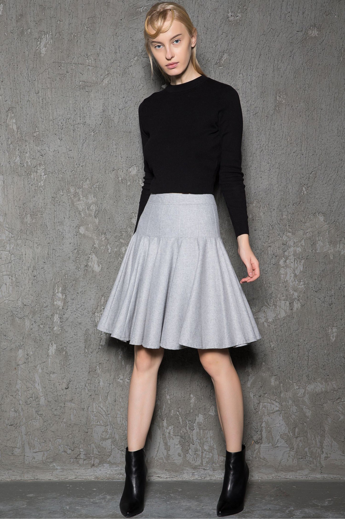 Pleated gray winter womens swing skirt C731