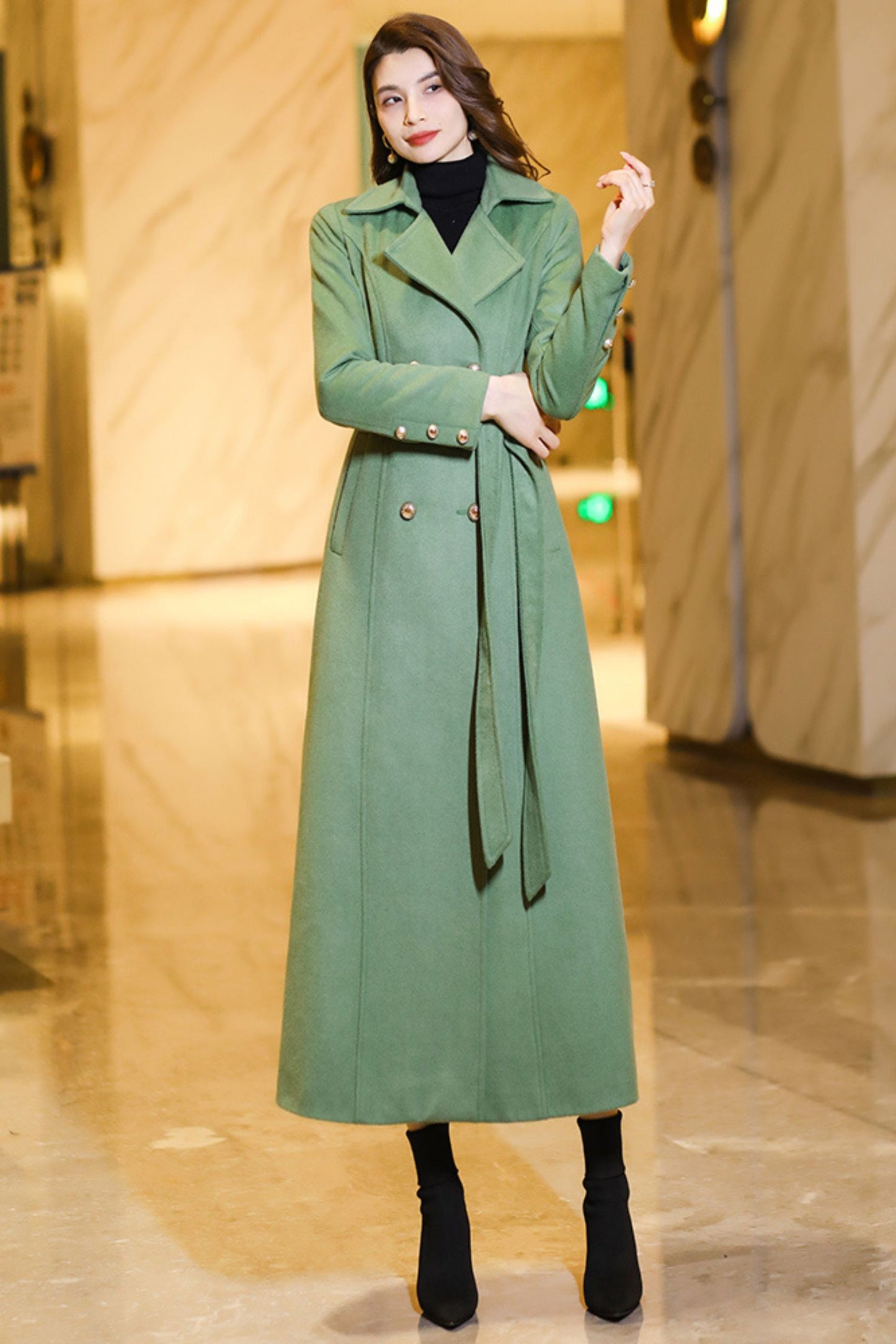 Women's long winter wool coat C3775