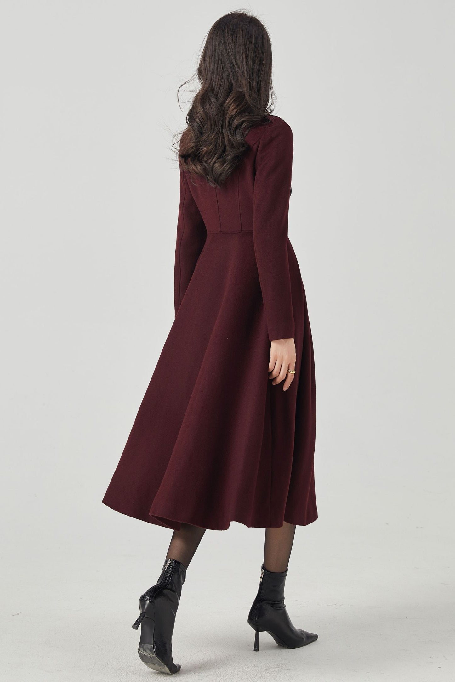 Long Swing Princess Burgundy Wool Coat C4411