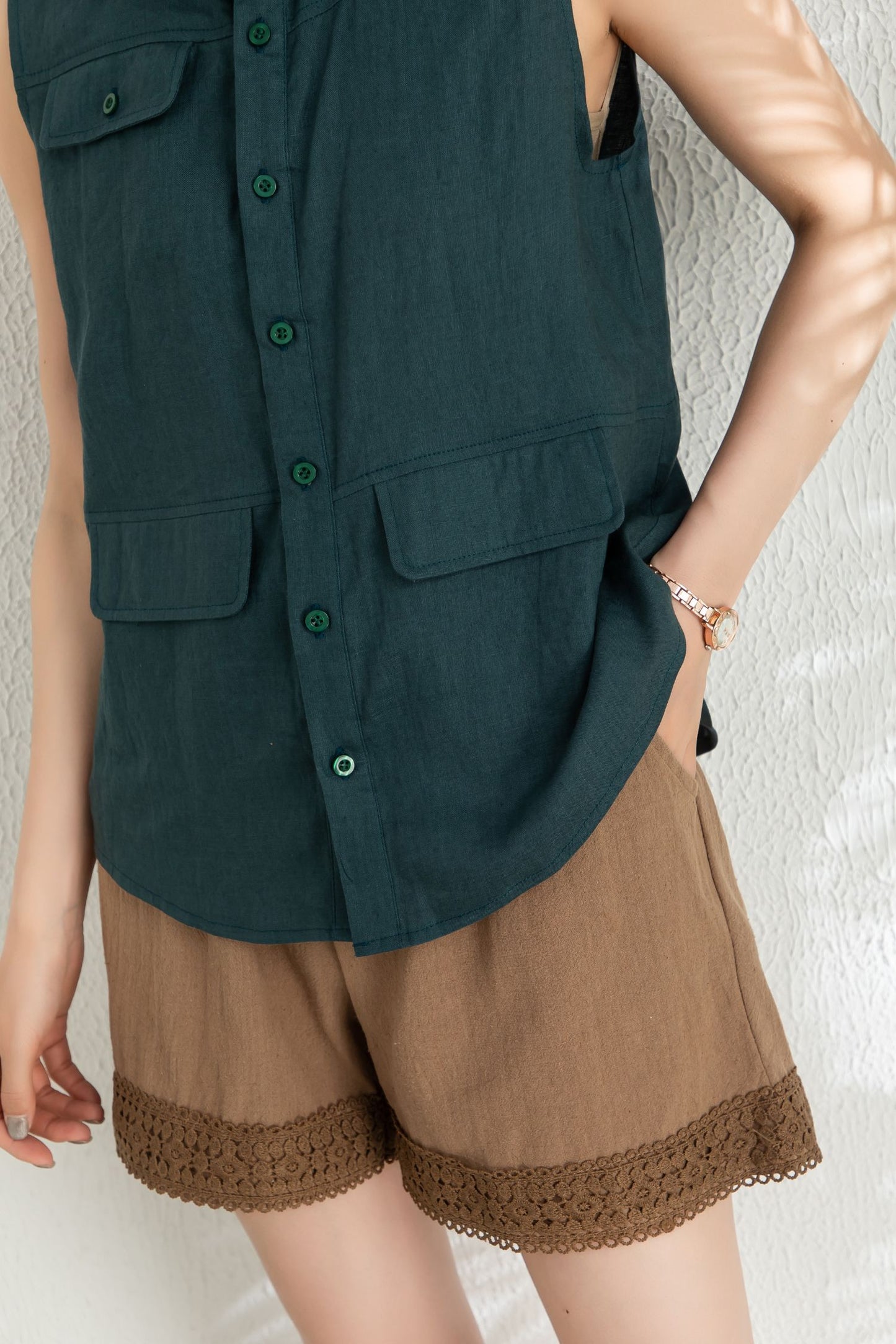 Women's Summer Sleeveless Linen Shirt C4854