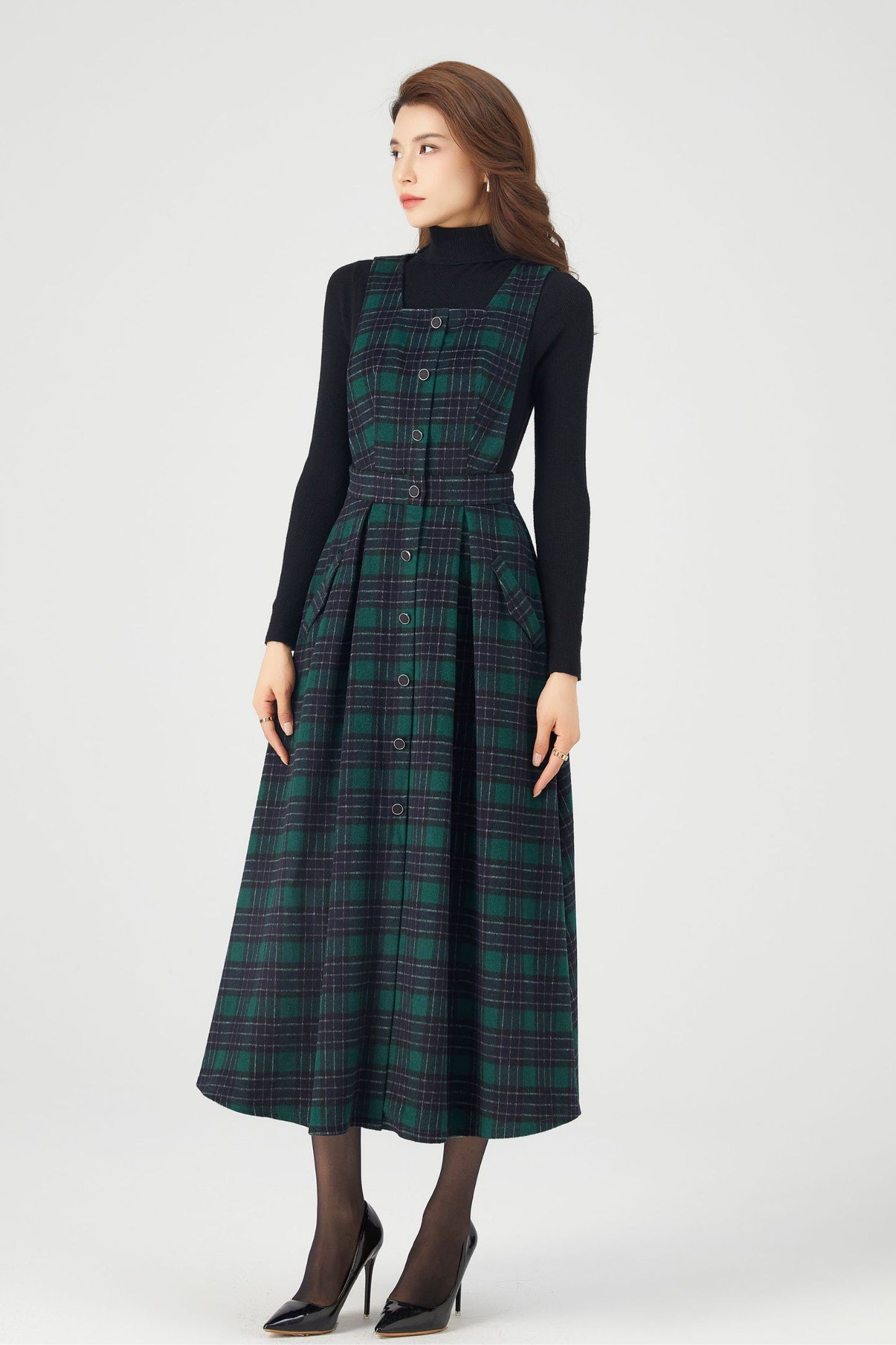 Womens Plaid Wool Dress C4326