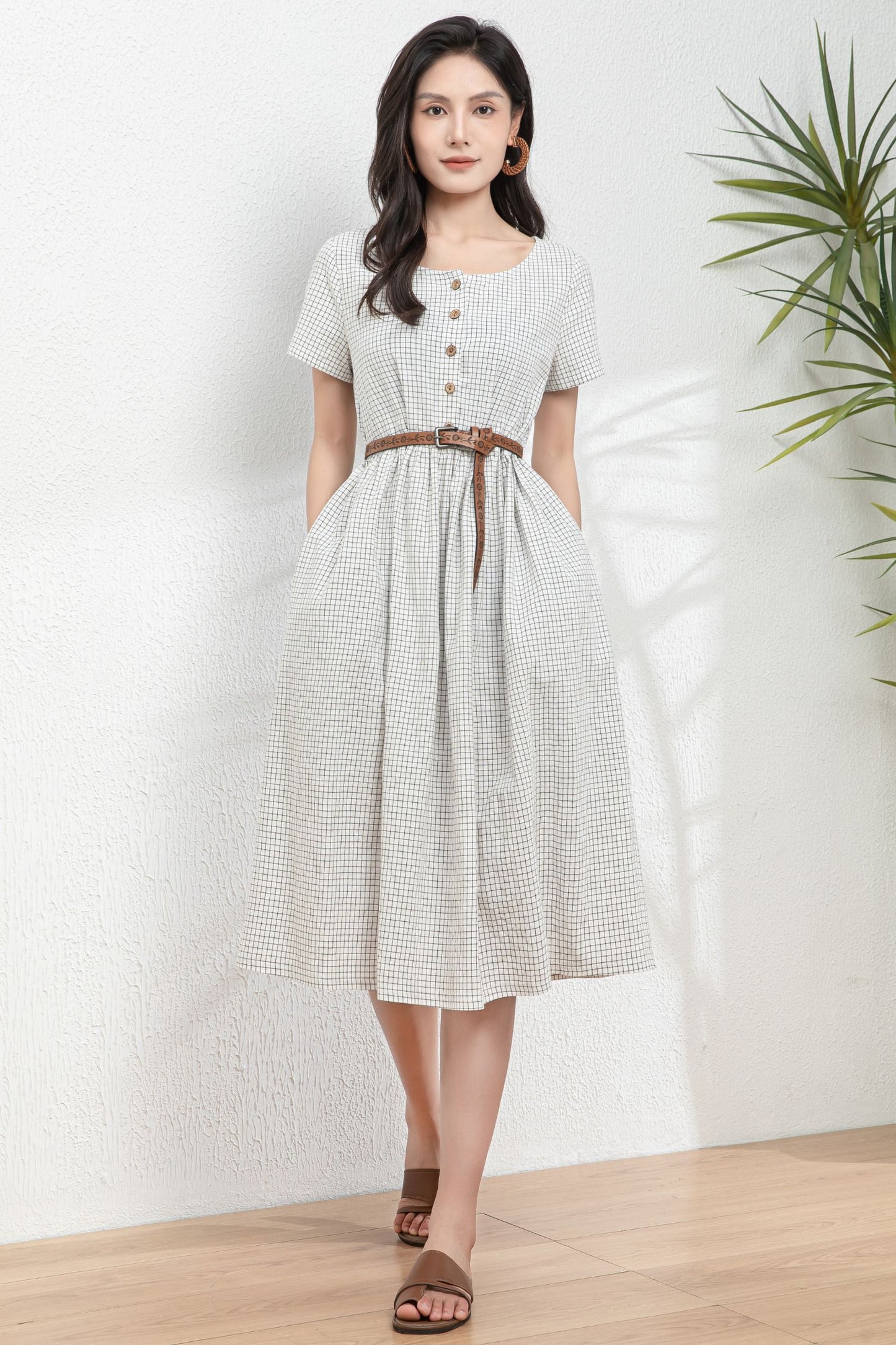 Oversized Button up Linen Dress with pockets c4979