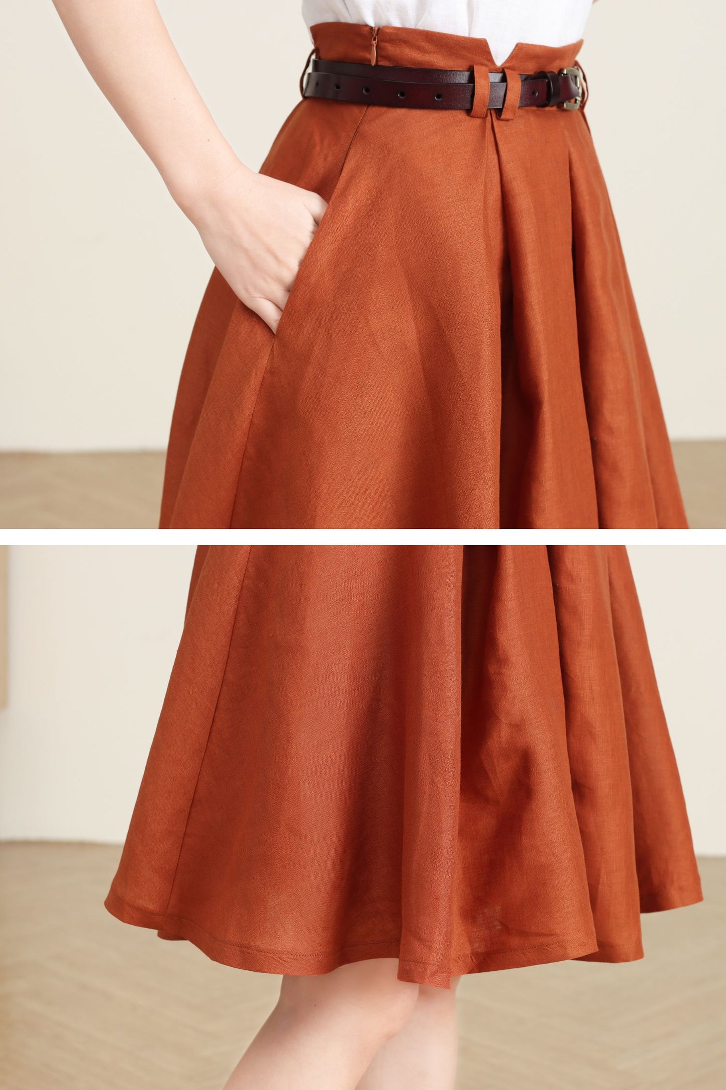 Orange Linen Skirt for Women C4732