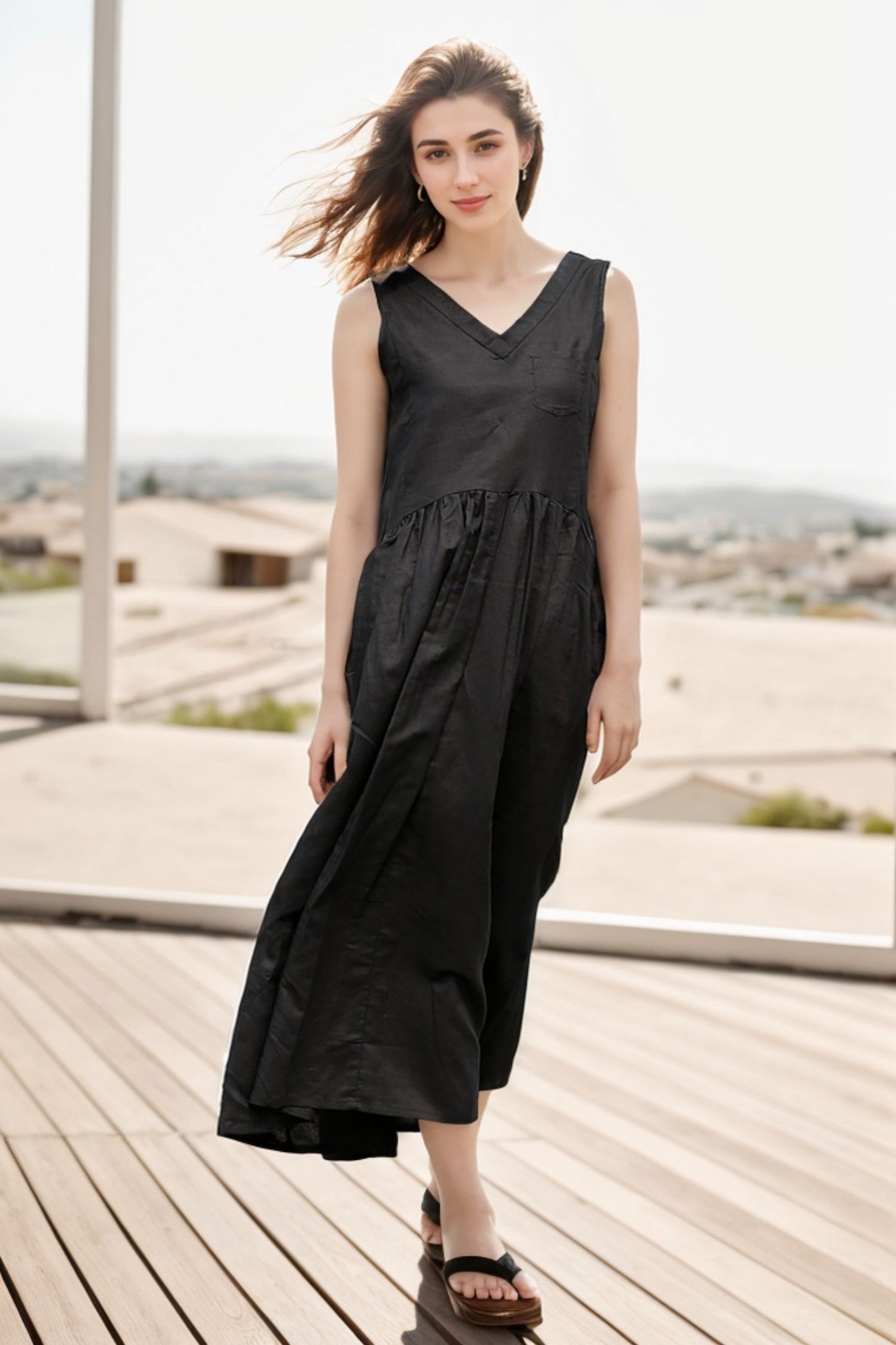 Summer Casual Black linen Dress C274