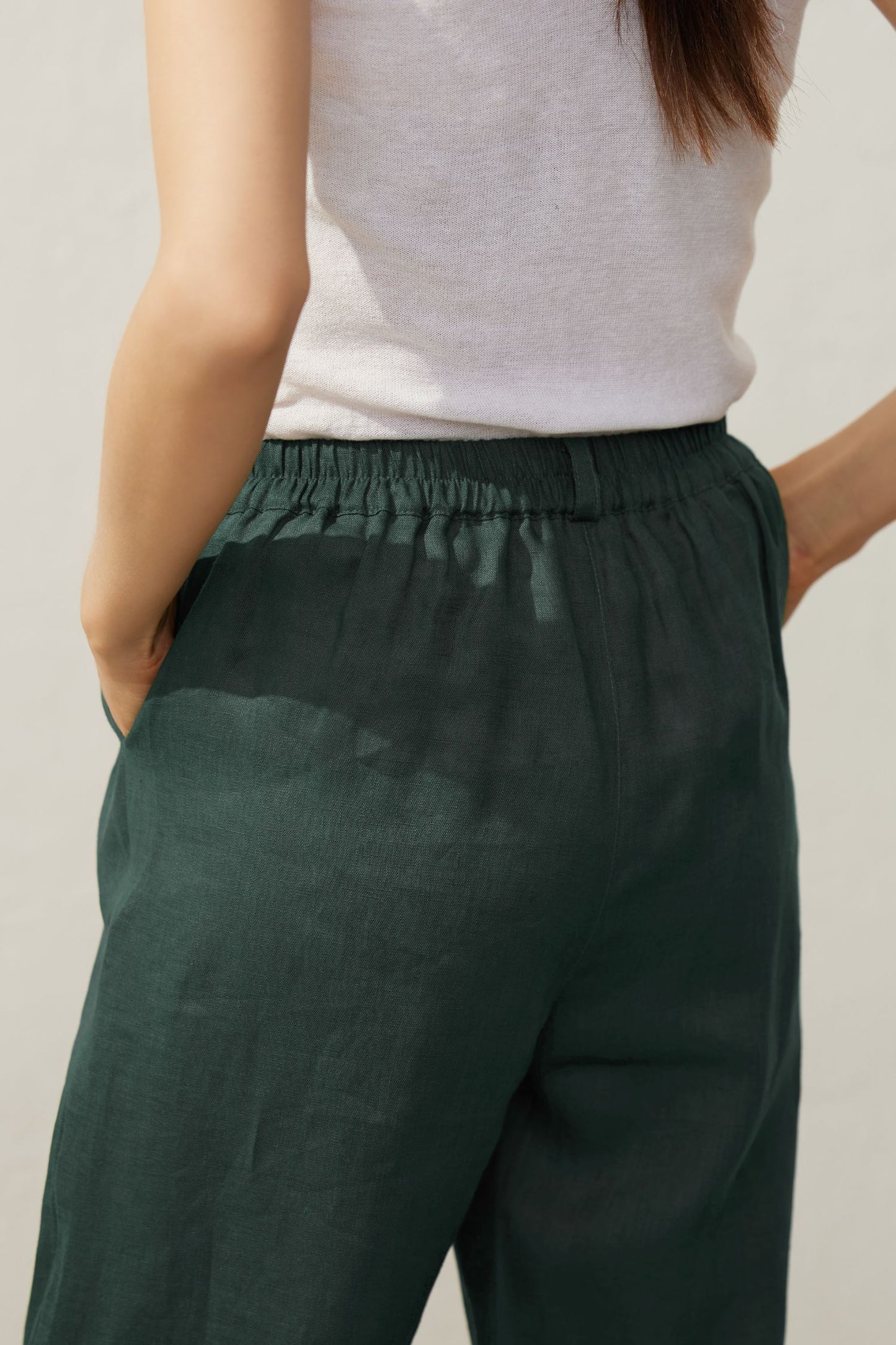 Women's Stylish Green Linen Pants C3935