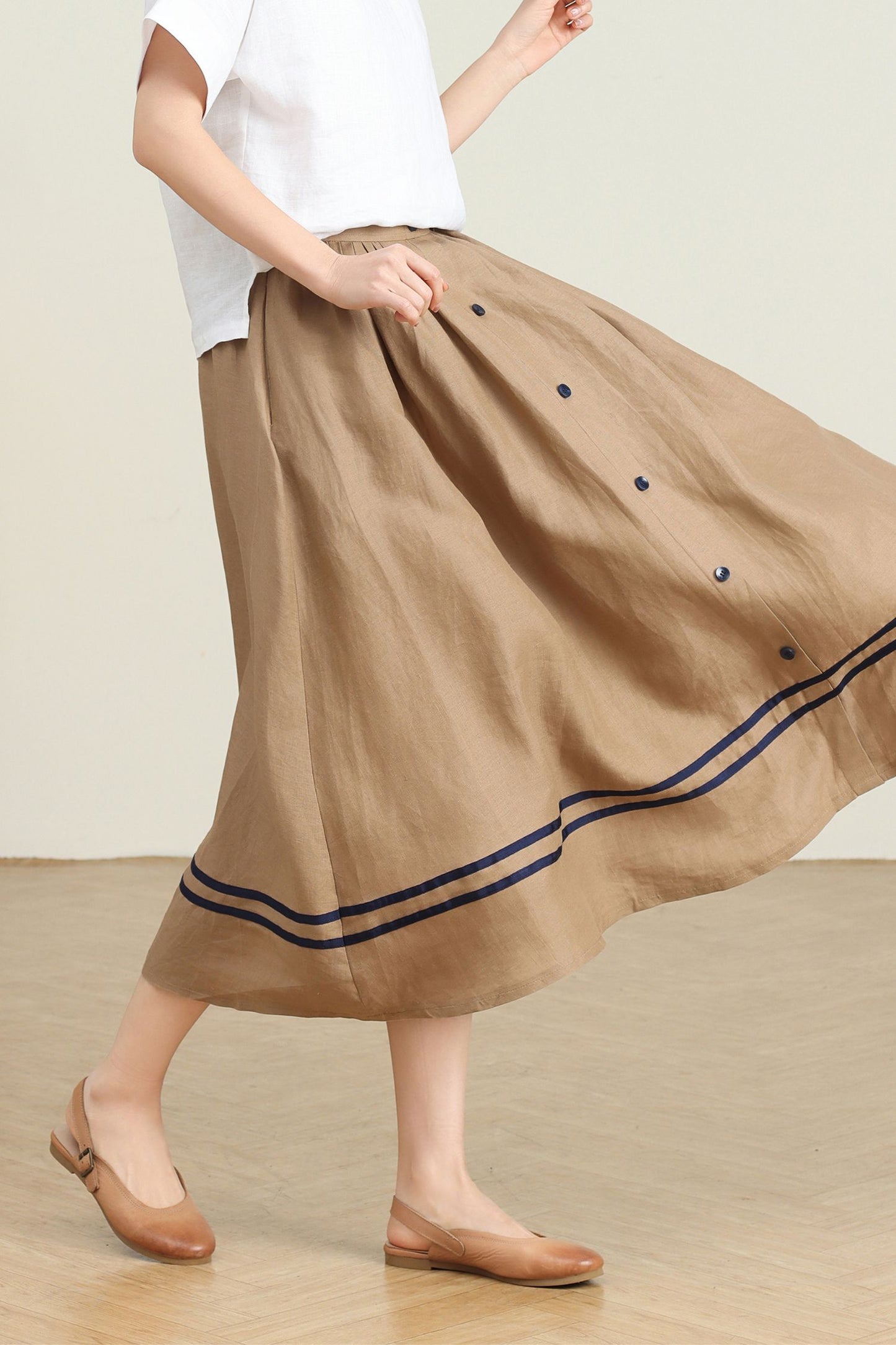 Button down swing linen Skirt C4730
