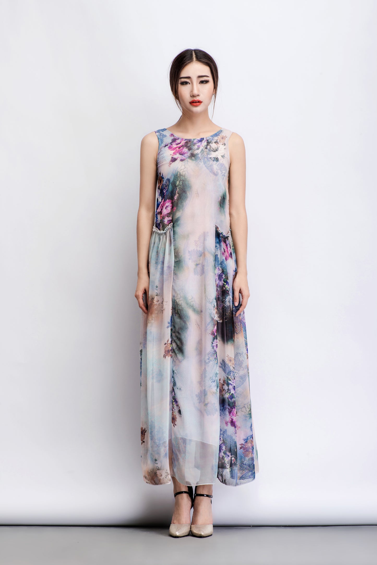 Floral summer prom chiffon dress C470