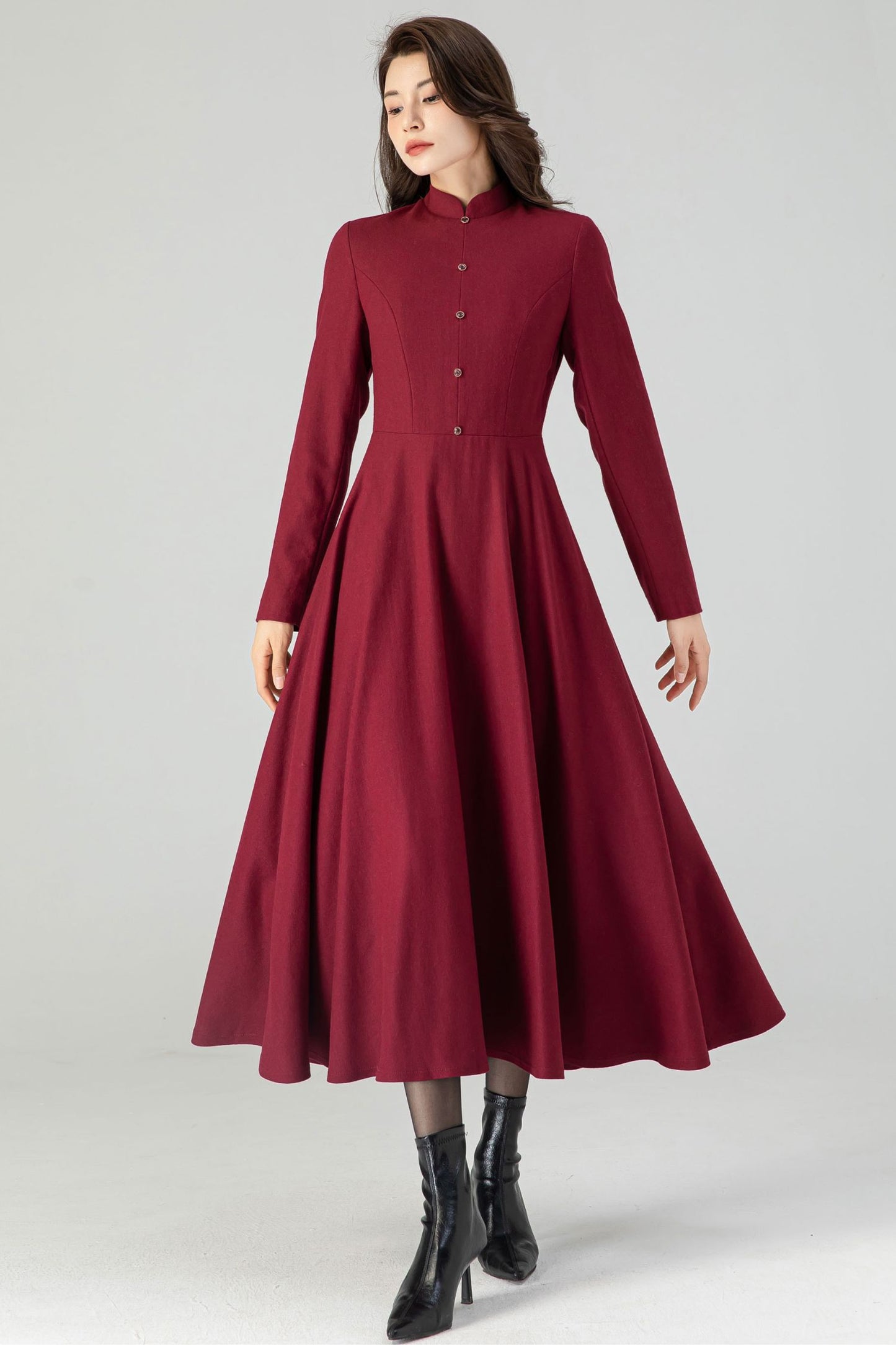 Burgundy Wool Fit and Flare Dress C3610 -Size XS US0 #CK2301028