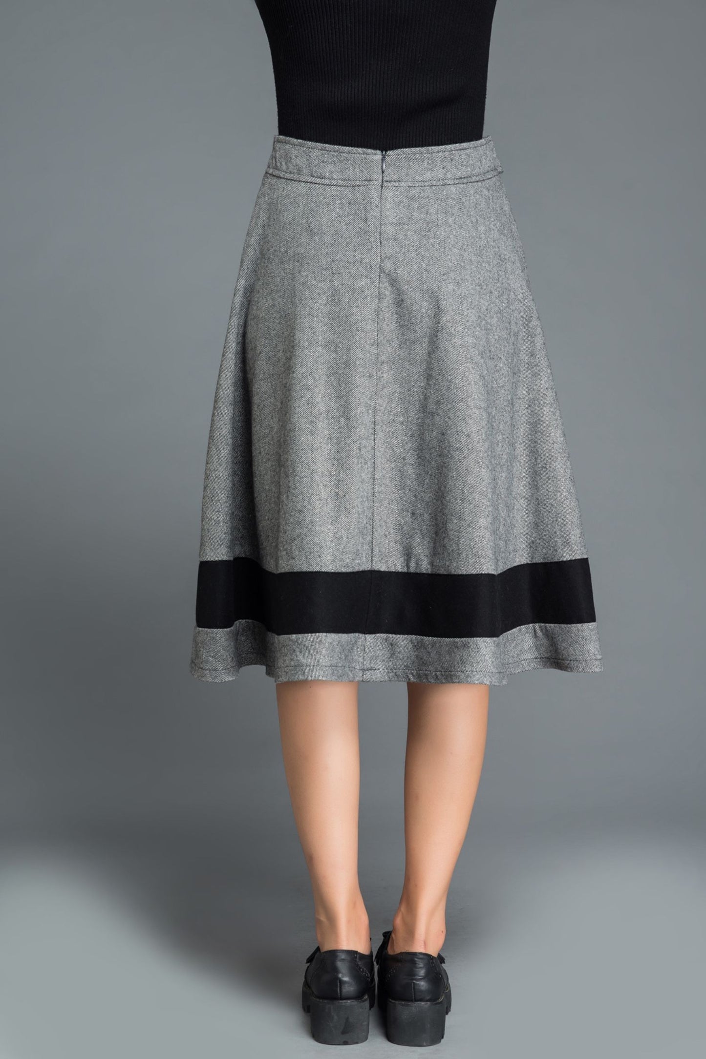 Knee length block color winter wool skirt C1214