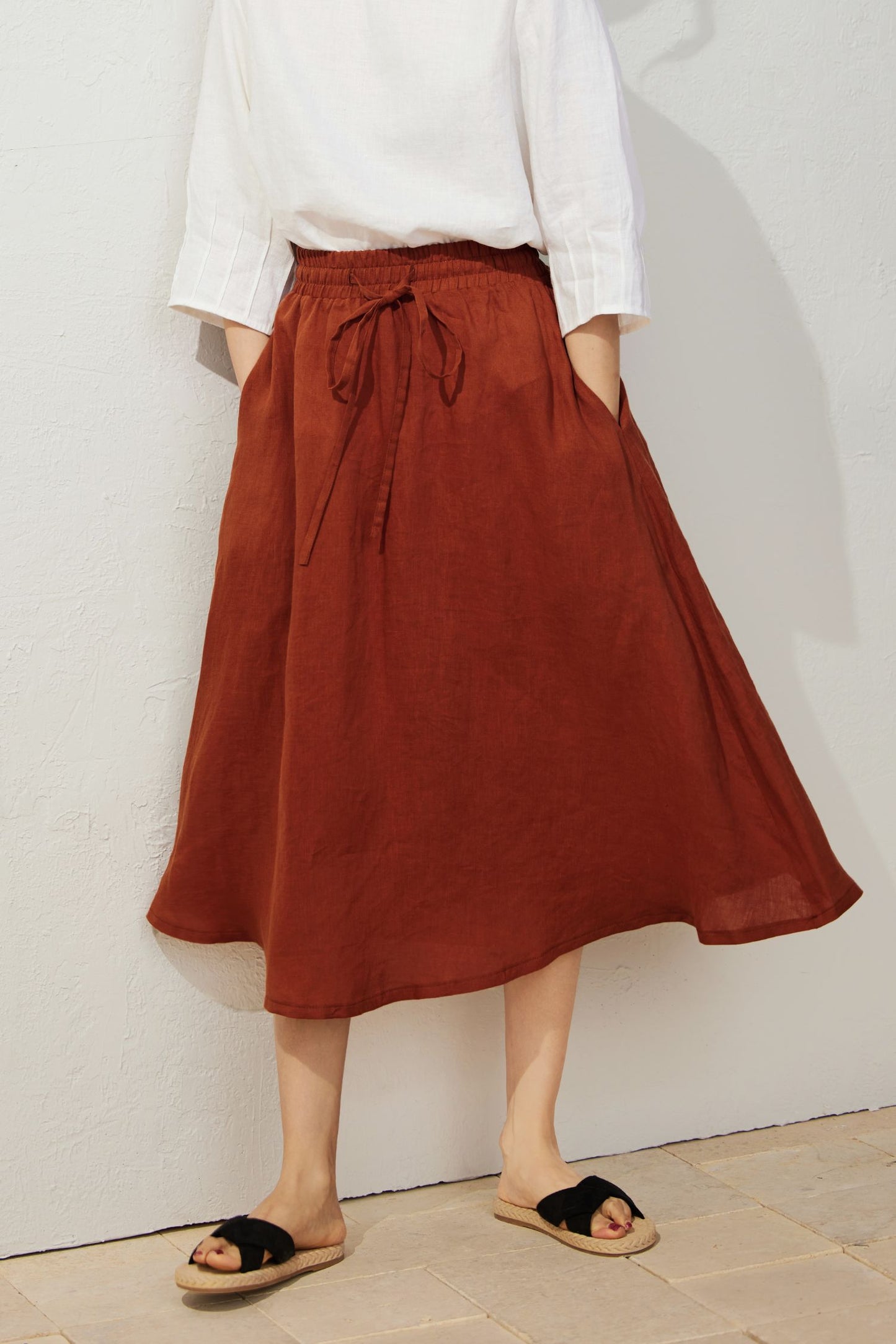 Elegant Orange Elastic Waist Skirt C3932