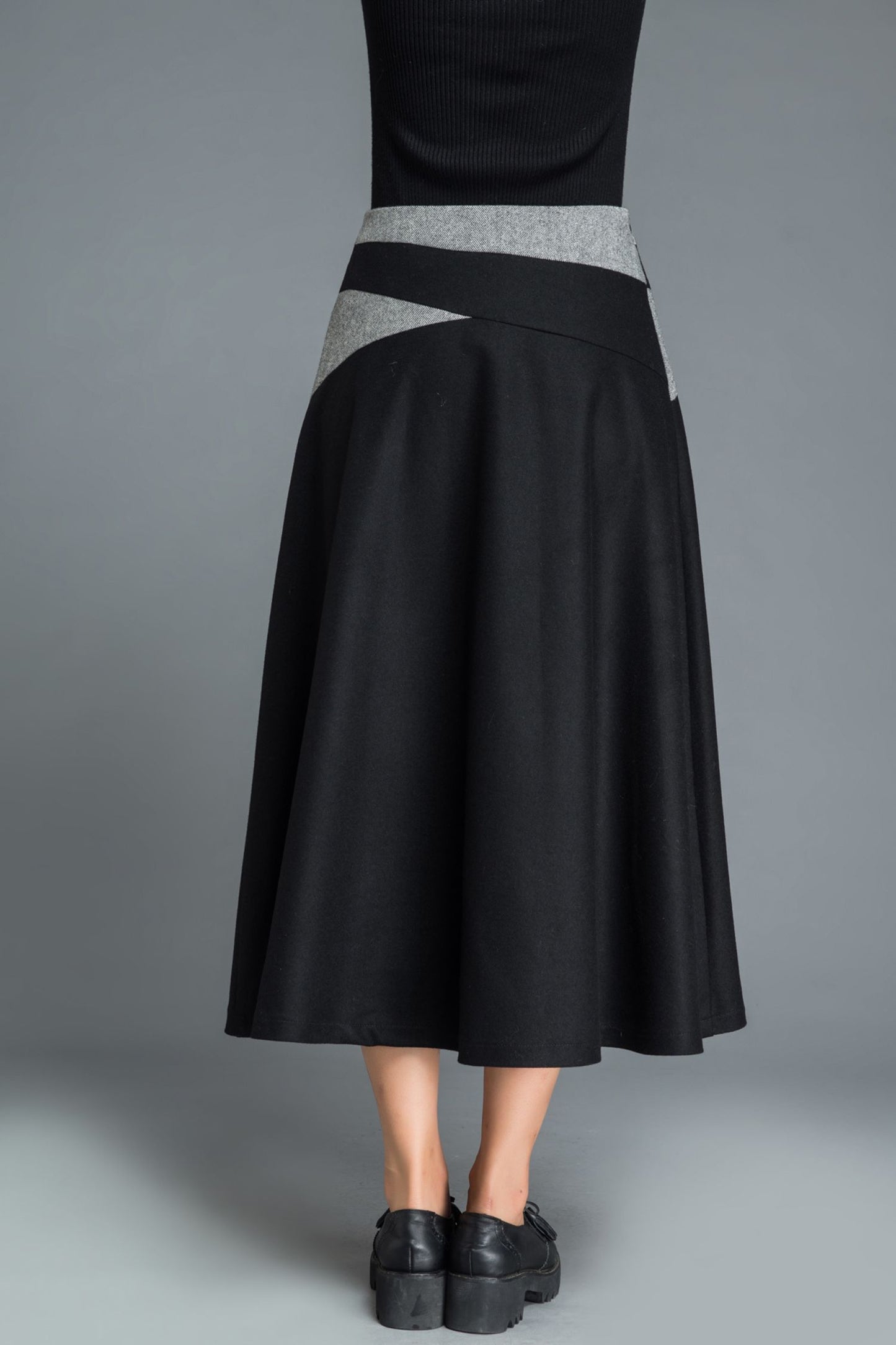 A line black midi wool skirt C1215