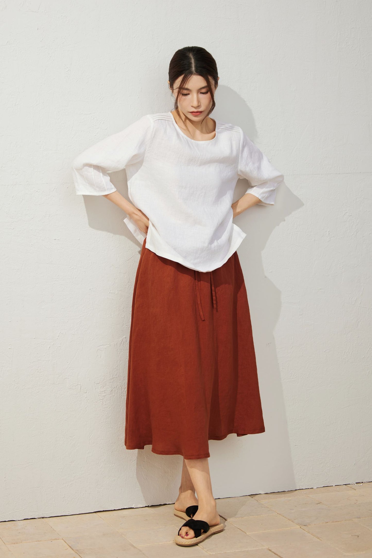 Women's Casual White Linen Tops C3931