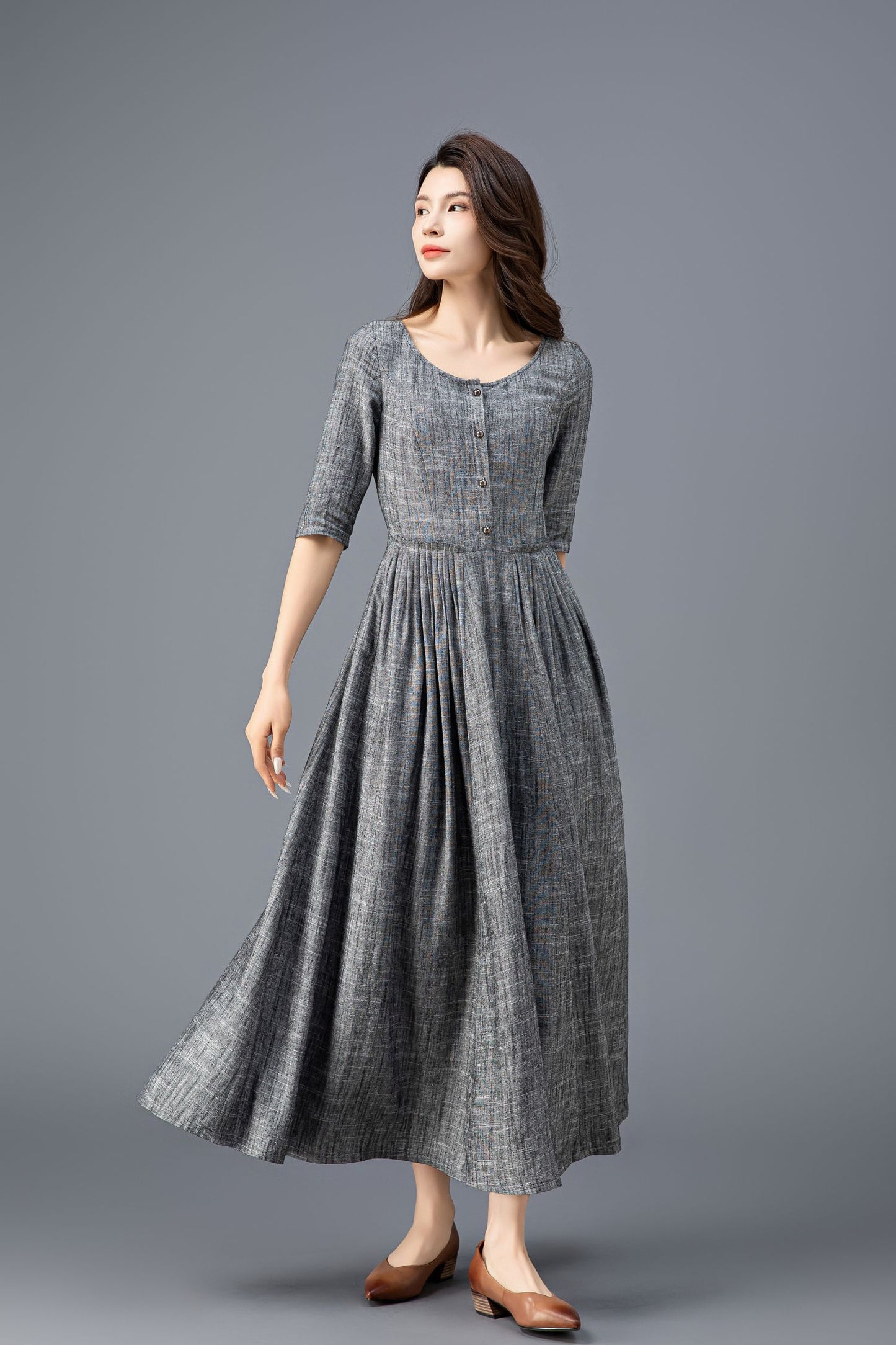 Women's Gray Linen Dress C3916