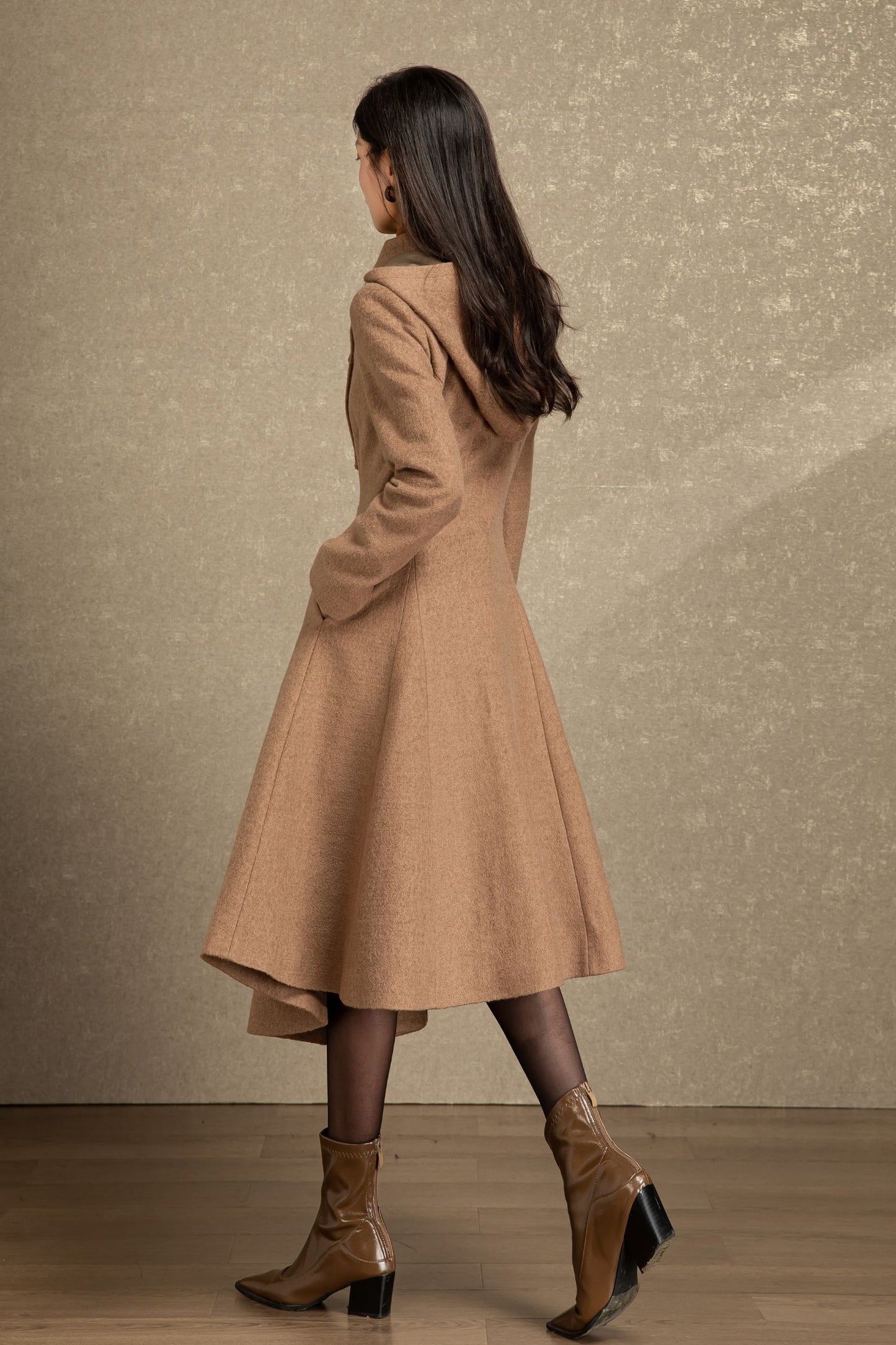 Handmade hooded maxi wool coat C4493