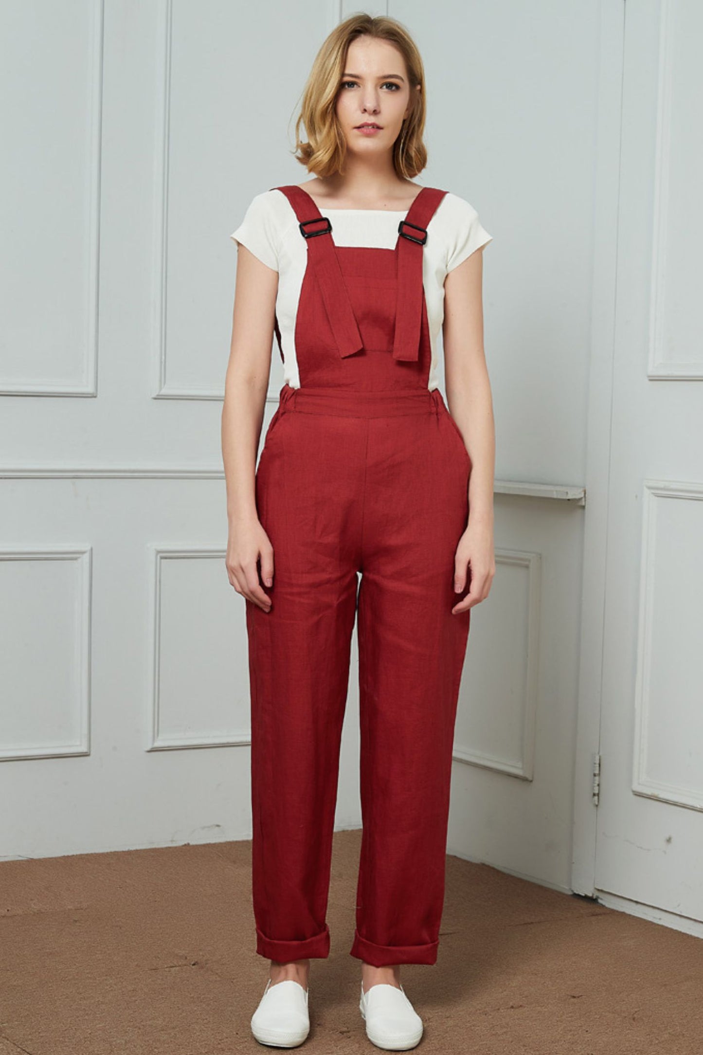 Bib Pocket Front Harem Overalls, womens linen pants C1469