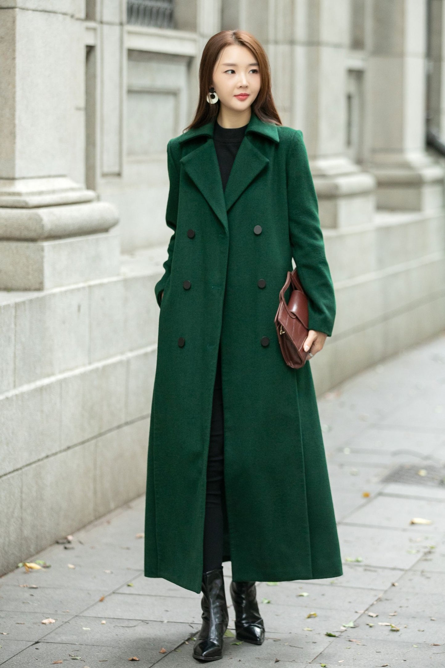 Maxi green long trench wool coat C4505