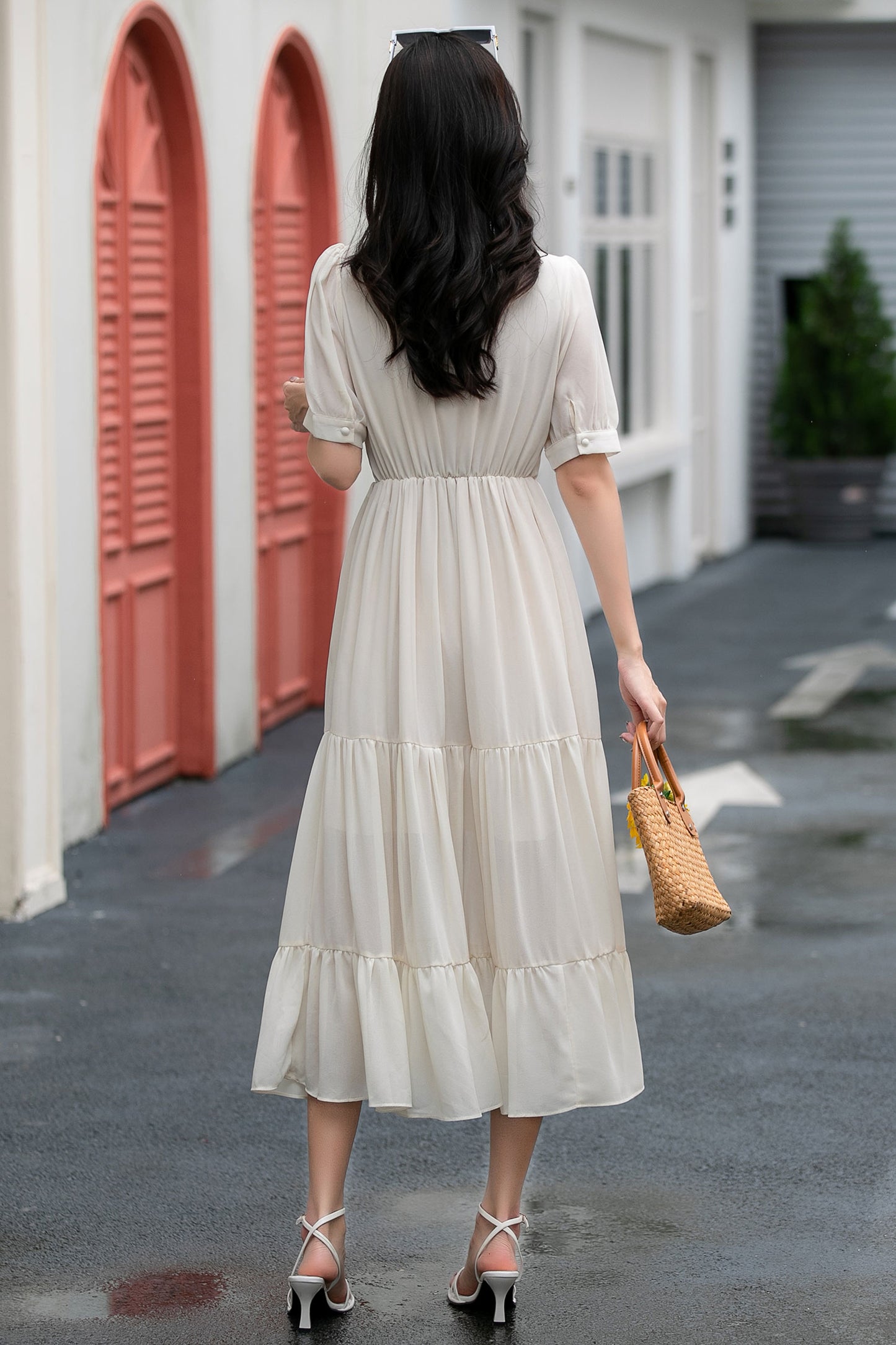 Fit and flare long prom chiffon dress C5038