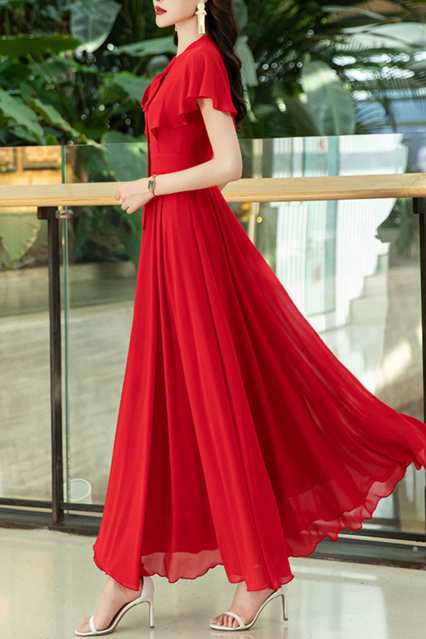French chiffon summer large swing long dress C3991