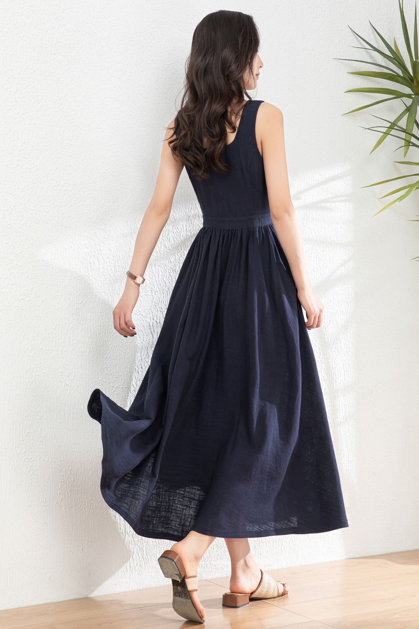 Square Neck Button Maxi Dress for Women c4984