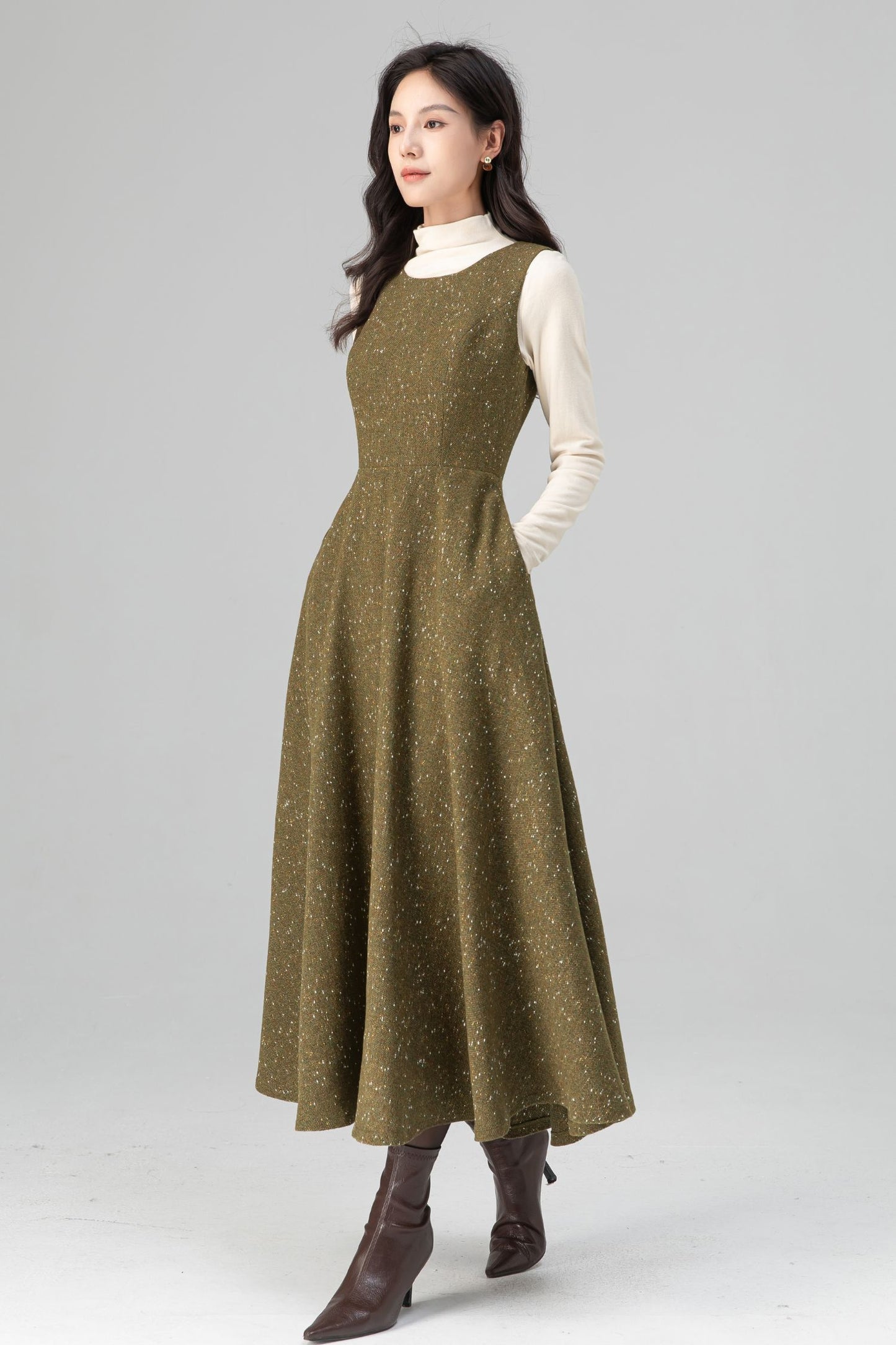 Autumn Winter Sleeveless A-Line Wool Dress C5203