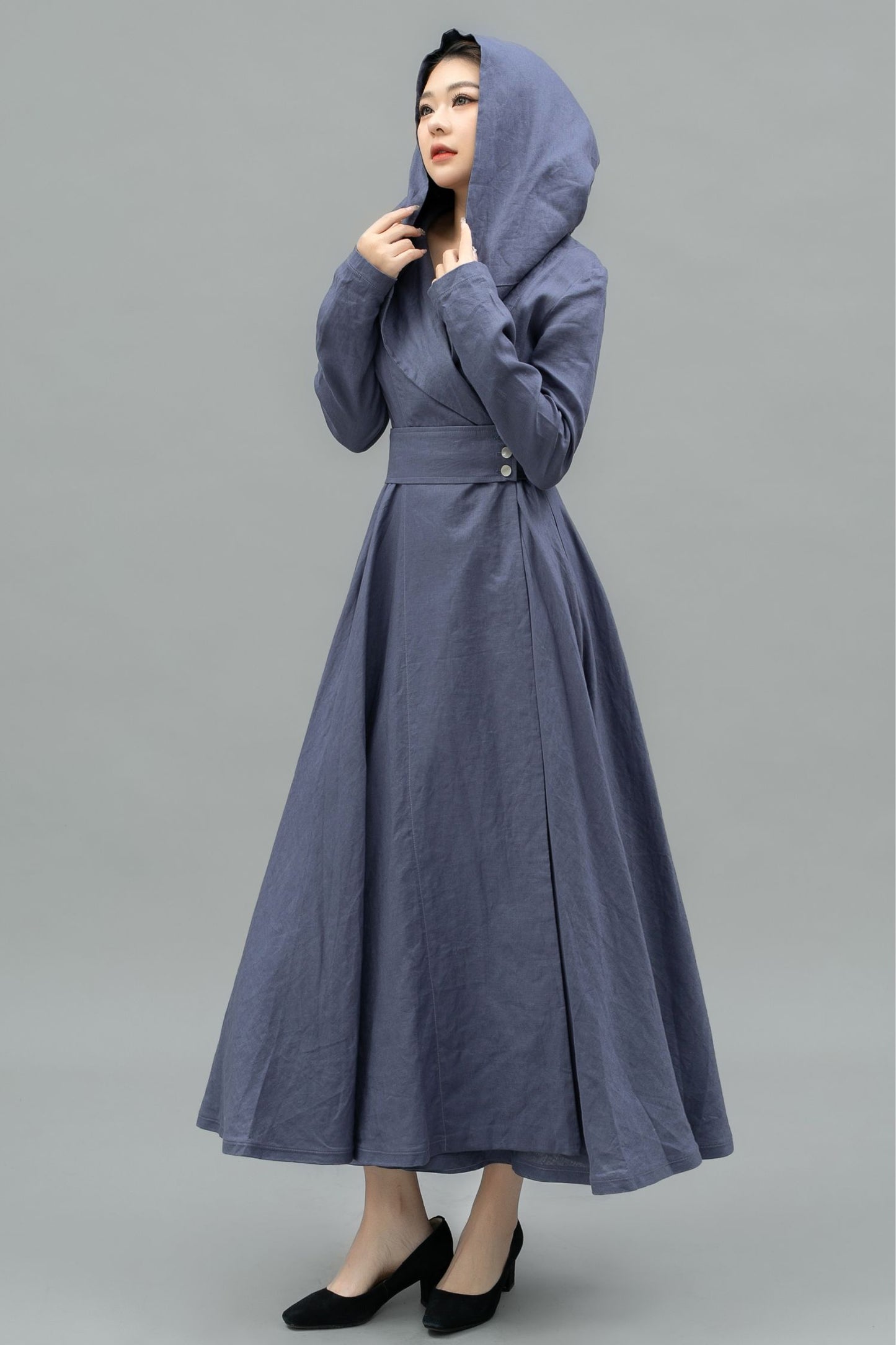Elegant Hooded Long Linen jackets C4744