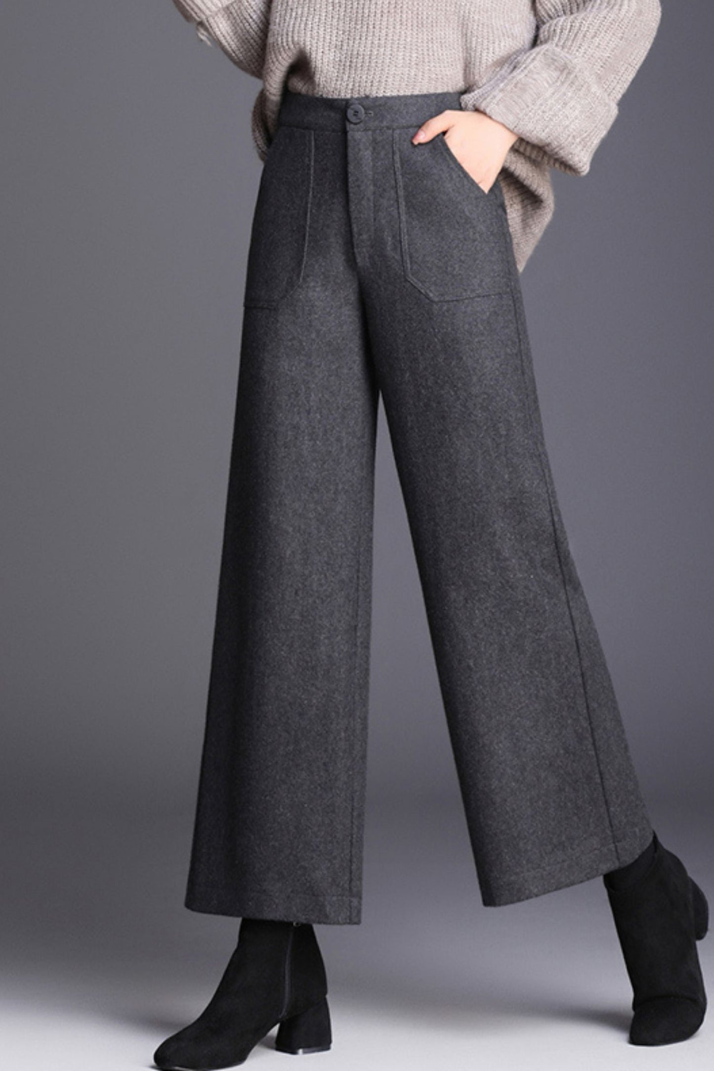 Midi wide leg wool pants women c5080