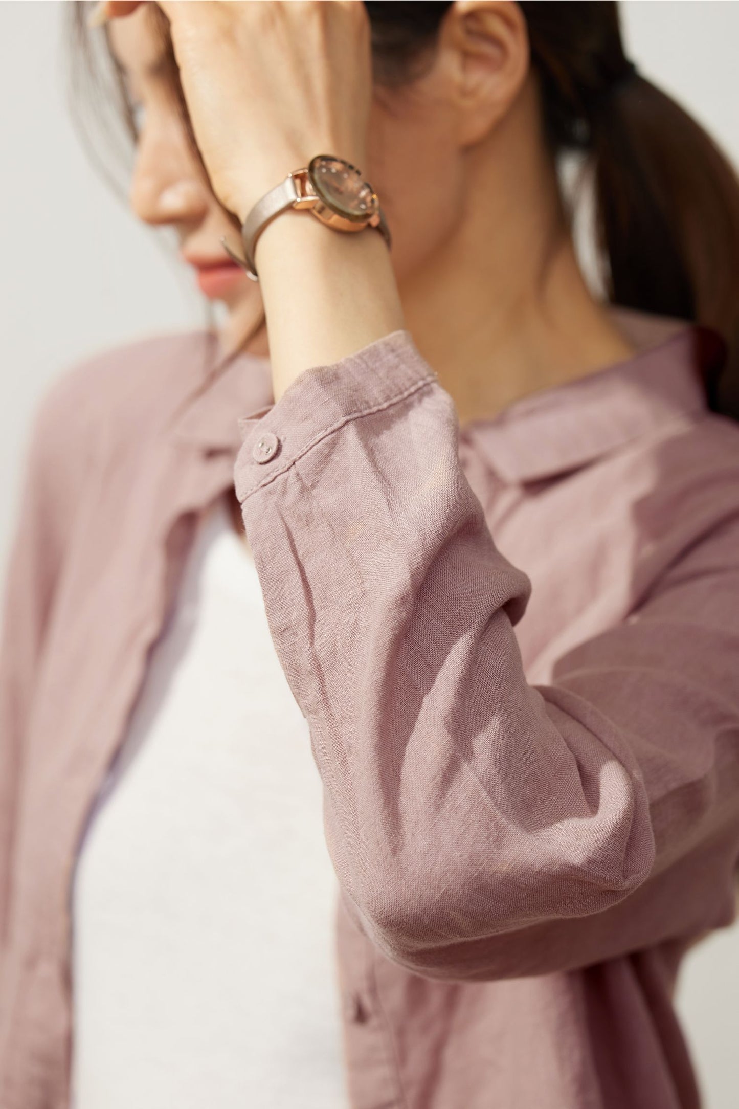 Women's Casual Pink Linen Shirt C3939